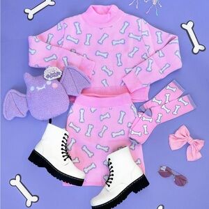 My Violet Spooky Bones 2 Piece Set Pink and White Kids Sweater & Skirt 3XL 4XL